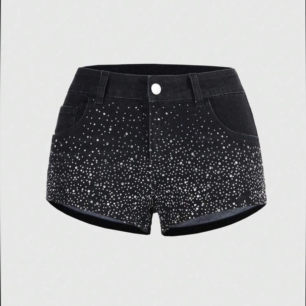 ROMWE Black Sparkle Jean Shorts